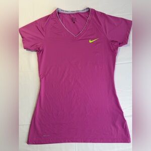 Nike Women's Dri-Fit Fitted Pink V-Neck Top- M
